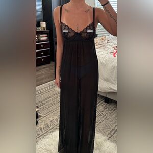 Black long sheer lace slip on